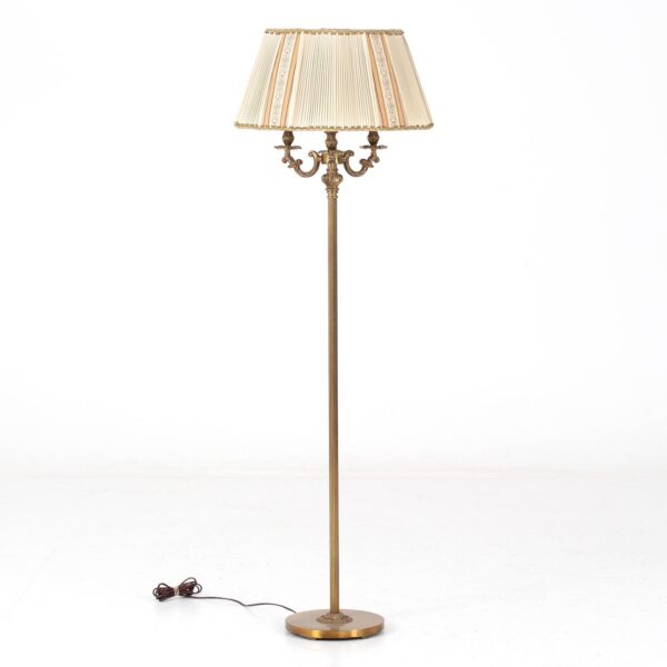 Traditional 3-Light Brass Floor Lamp with Pleated Fabric Shade, Vintage-Style Standing Lamp for Living Room