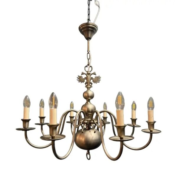 Vintage-Style Brass Candelabra Chandelier, Ornate Eagle Motif Hanging Light Fixture for Dining Room and Foyer