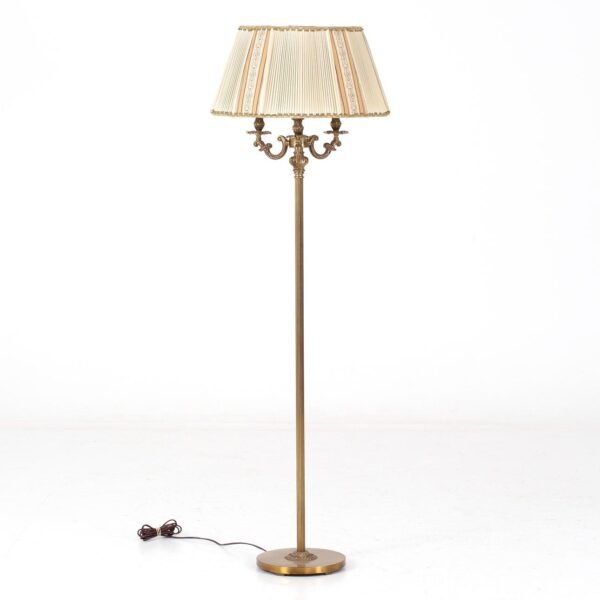 Traditional 3-Light Brass Floor Lamp with Pleated Fabric Shade, Vintage-Style Standing Lamp for Living Room