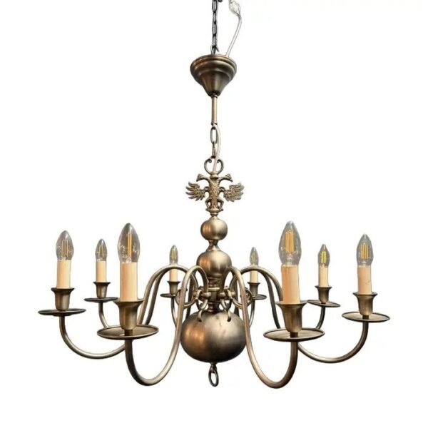 Vintage-Style Brass Candelabra Chandelier, Ornate Eagle Motif Hanging Light Fixture for Dining Room and Foyer